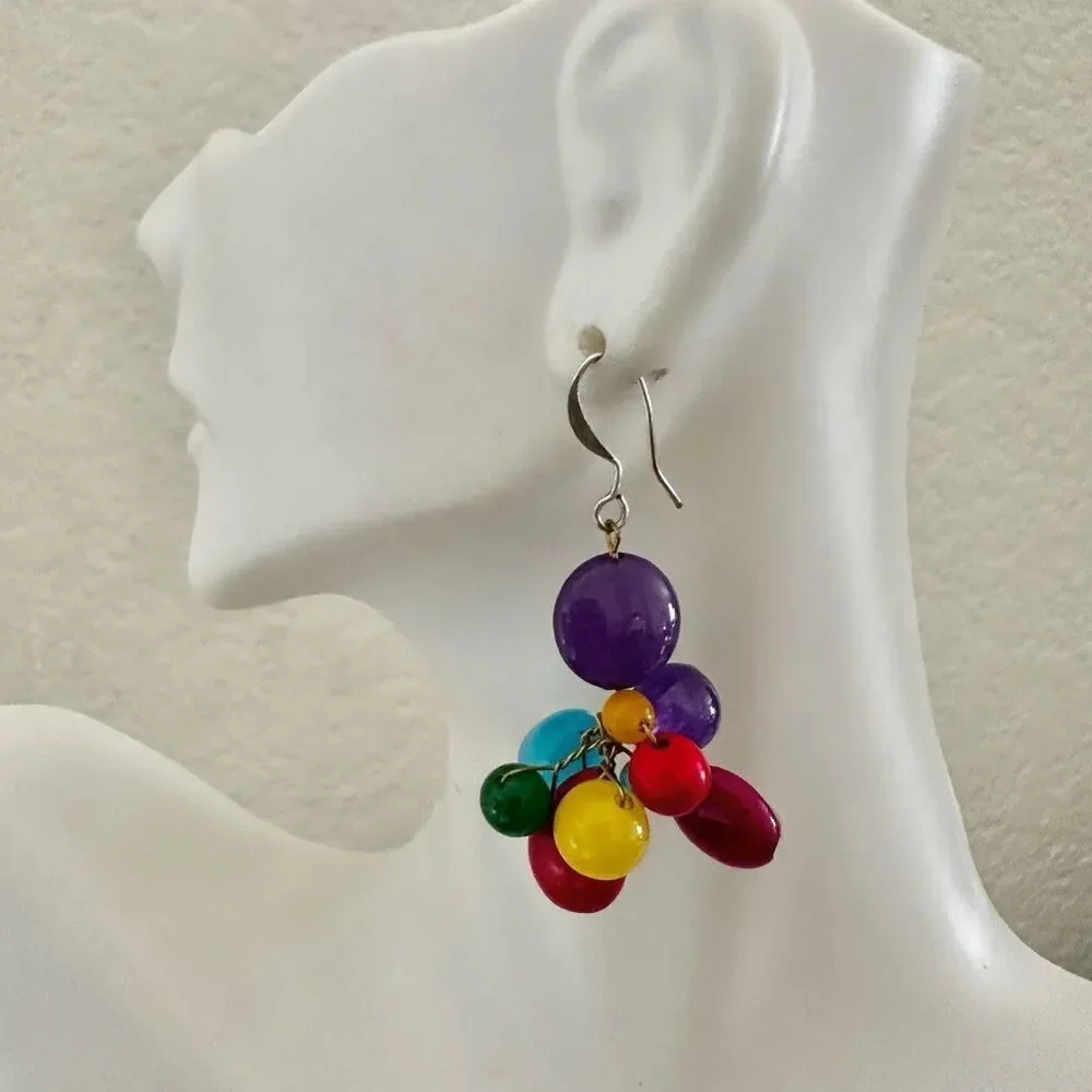 Colorful beaded dangling earrings